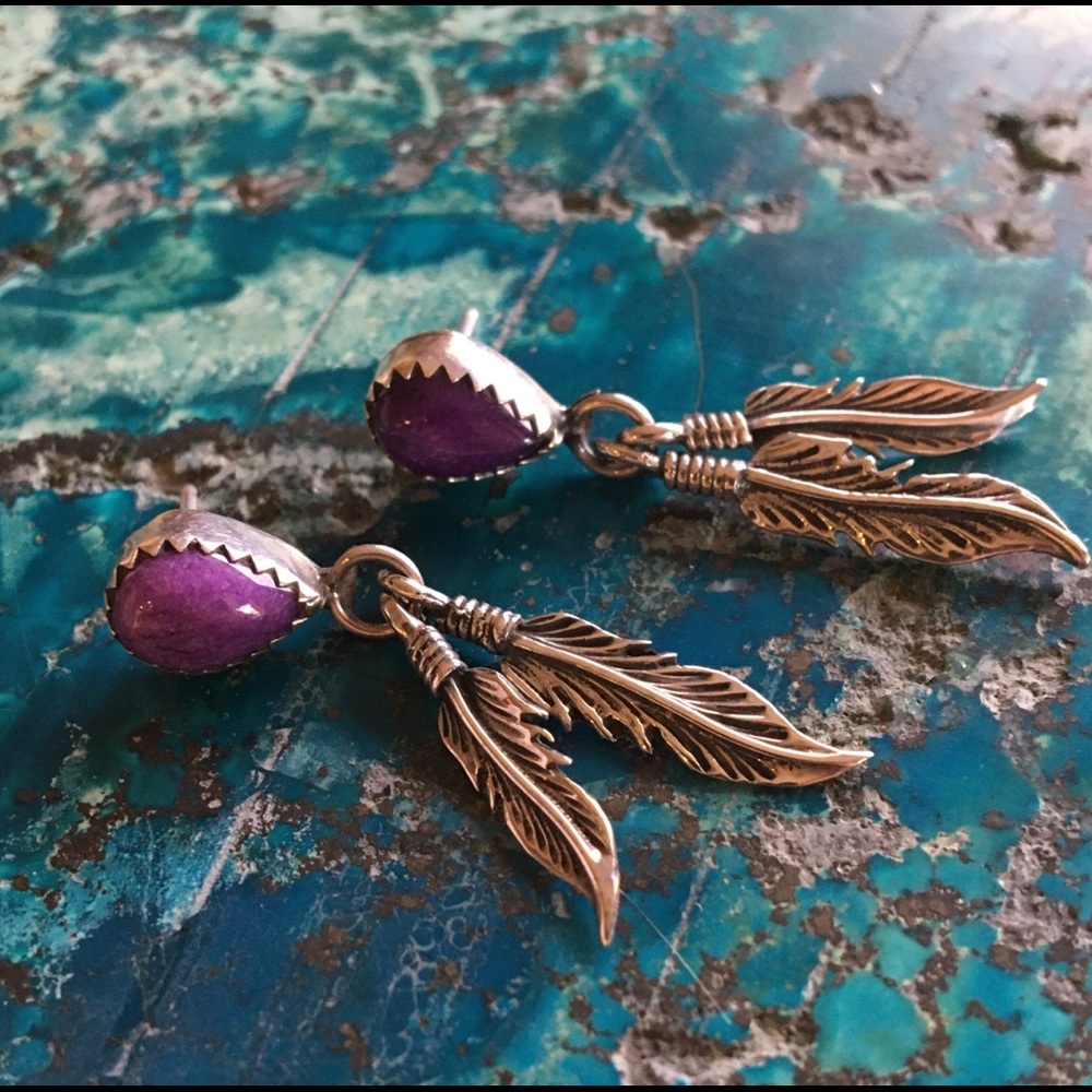 Vintage Sterling💜Sugilite Feather Native American